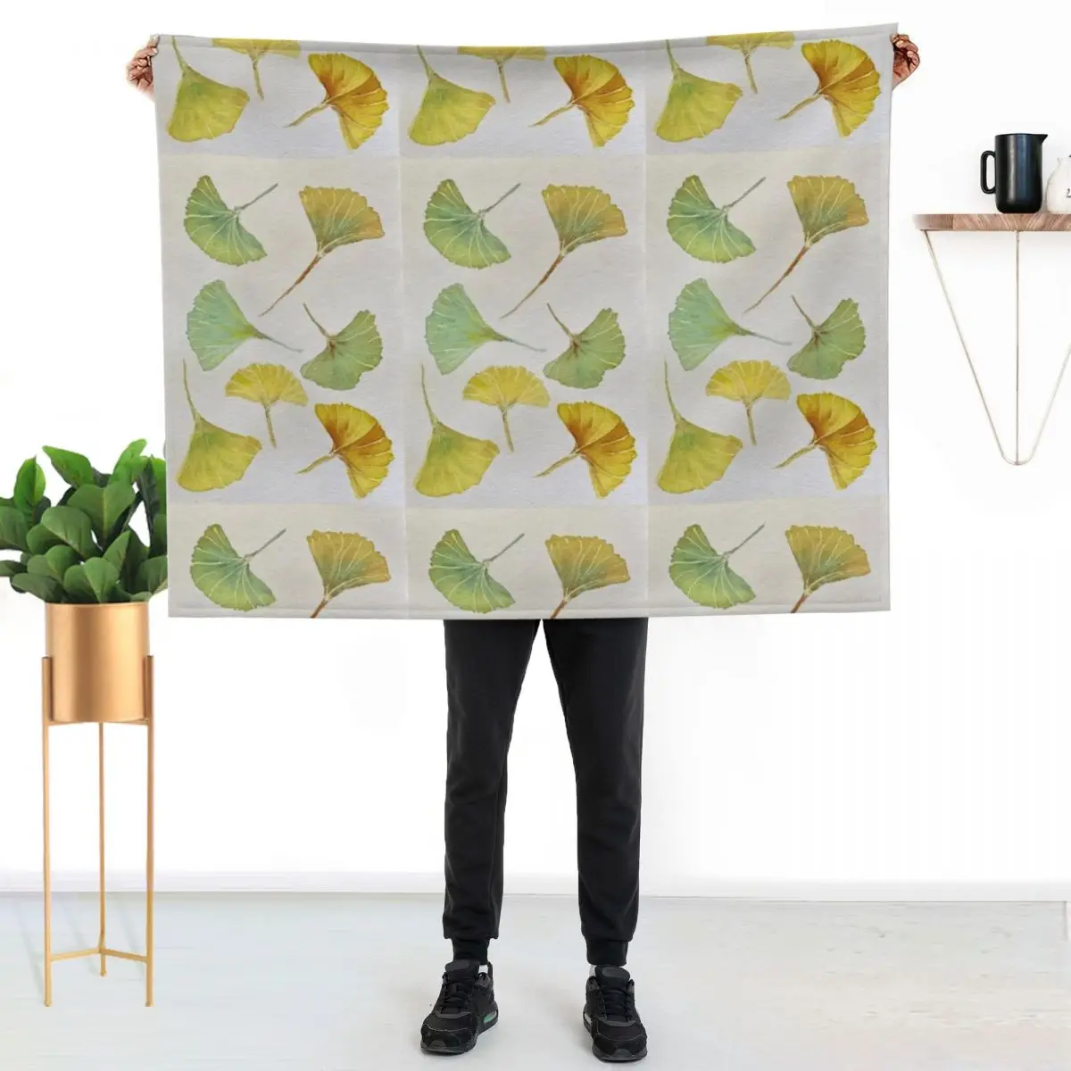 Ginkgo white Throw Blanket couch cozy soft plush fuzzy picnic outdoor blanket