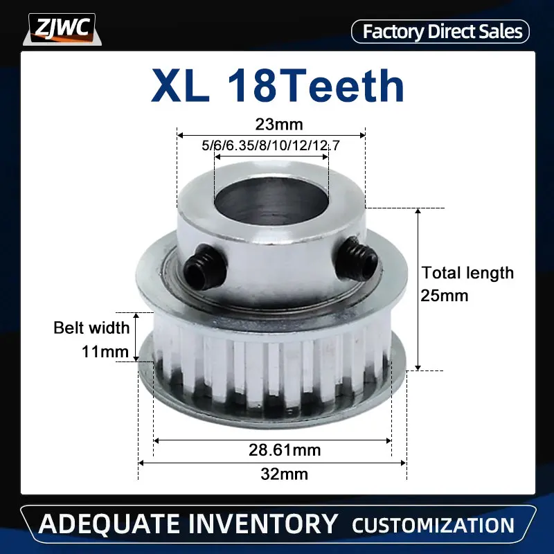 XL 18T Timing Pulley 11mm Width Toothed Belt Pulley 5/6/6.35/8/10/12/12.7mm Bore 5.08mm Teeth Pitch 18Teeth Transmisson Pulley