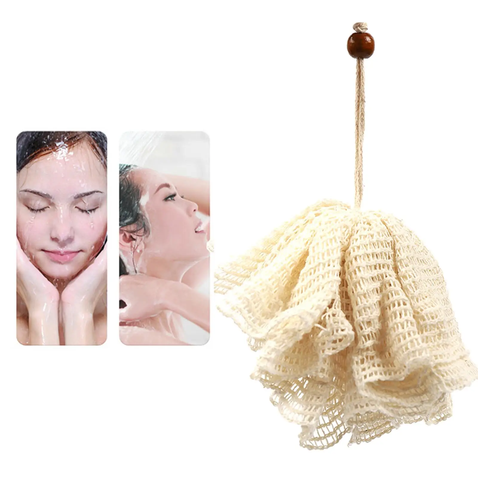 Sisal Bath Shower Loofah Sponge Mesh Pouf Exfoliator for Body Wash for Bathroom Men Women