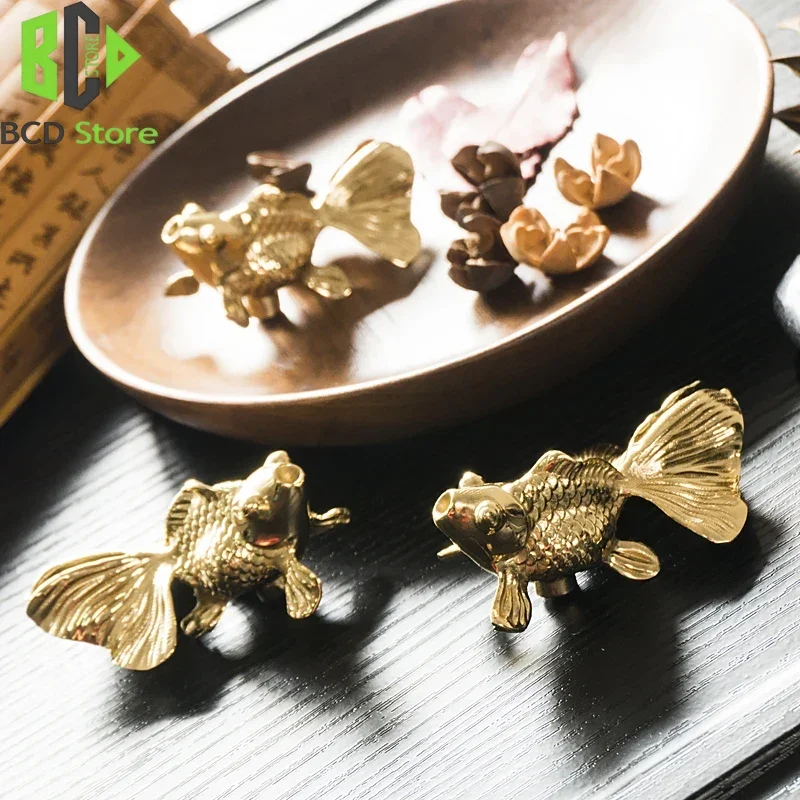 BCD Goldfish Shape Solid Brass Retro Knobs Door Handles Cabinet Wardrobe Drawer Pulls Single Hole