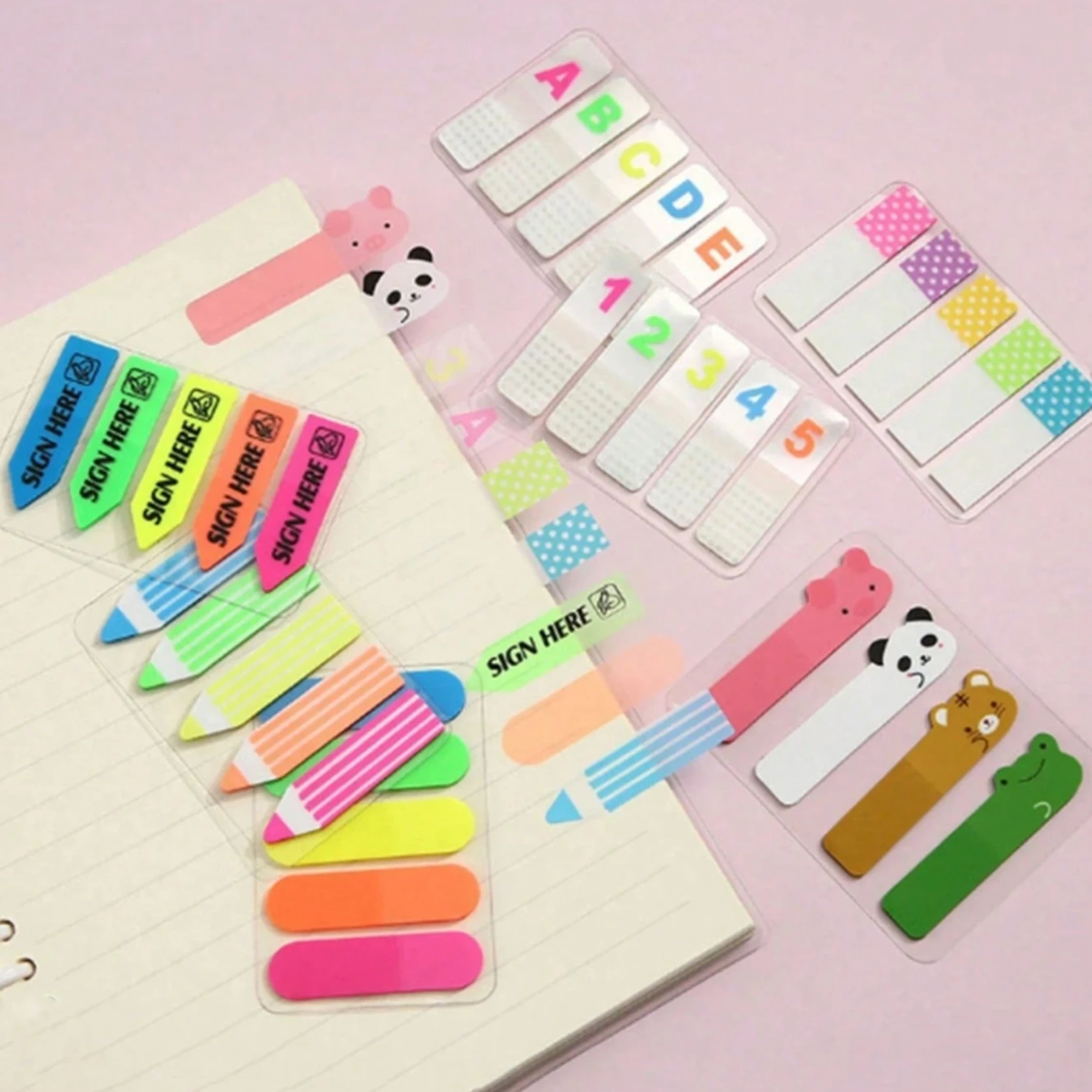 5Pcs Colorful Cartoon Animal PET Index Tabs Writable Number Letter Page Markers Student Back To School Stationery