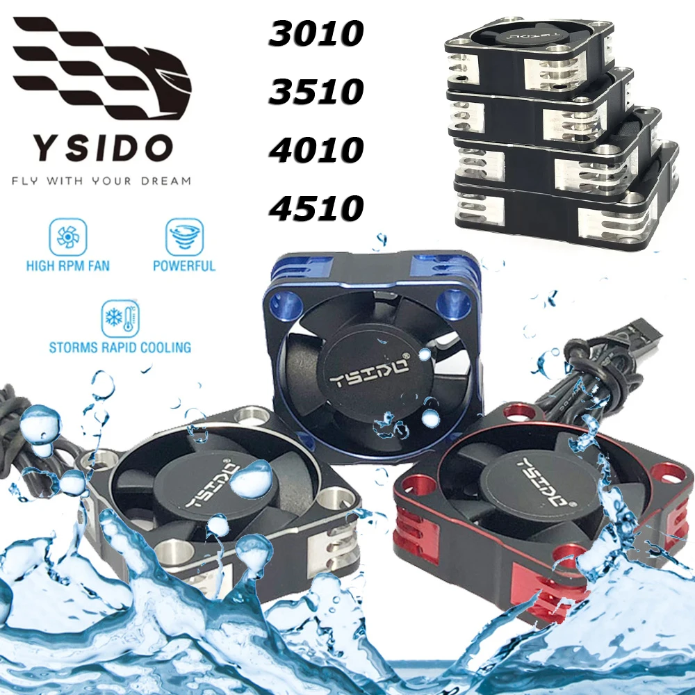 YSIDO Waterproof 30/35/40/45mm Heat Dissipation Cooling Fan for ARRMA TRAXXAS AXIAL Hobbywing RC Car Brushless/Brushed Motor ESC