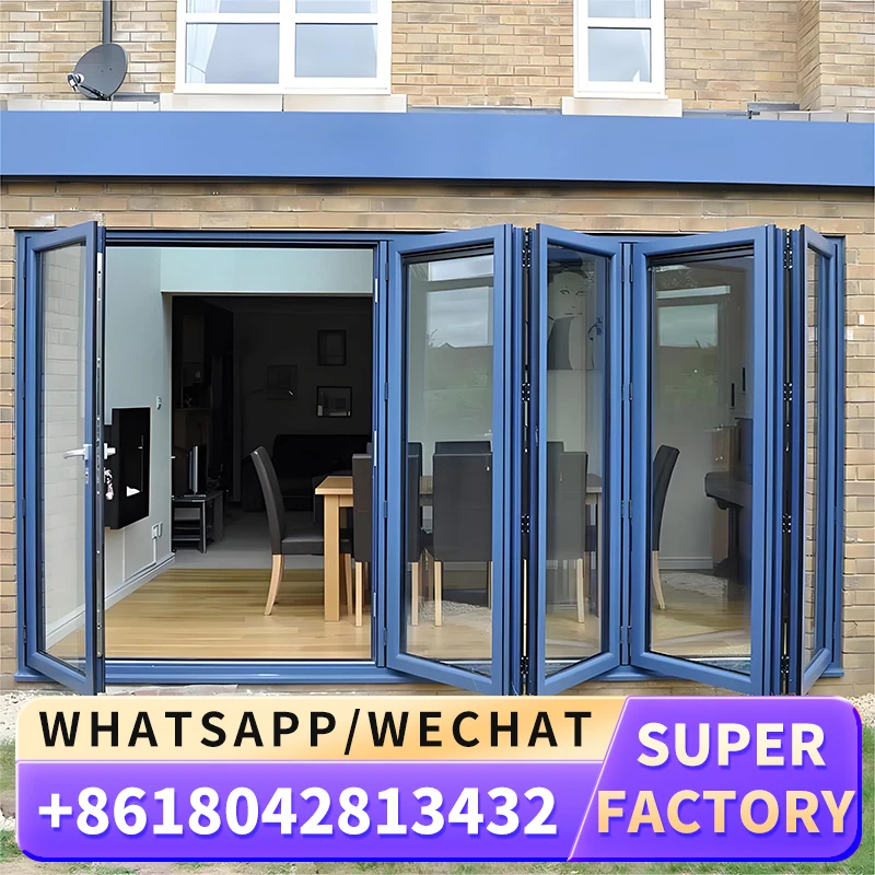 Bifold Doors High Quality Wholesale Heavy Duty Glass Door Thermal Breaking Glass Commercial Doors Folding Waterproof Foldable