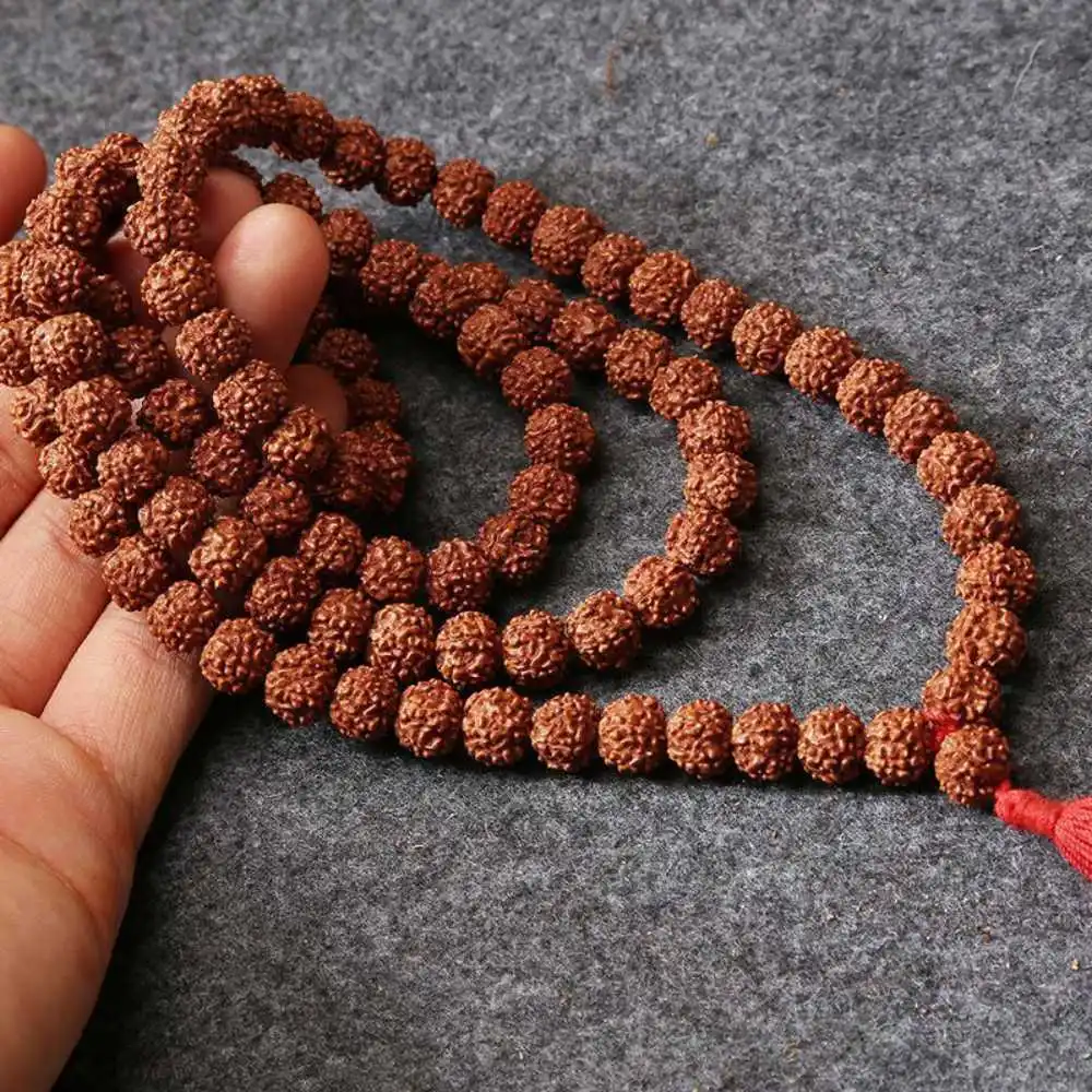 RUDRAKSHA Rudraksh Mala ROSARY 108+1 Big Beads 8mm National Style Blessing Fancy Lucky Buddhism Elegant Souvenir