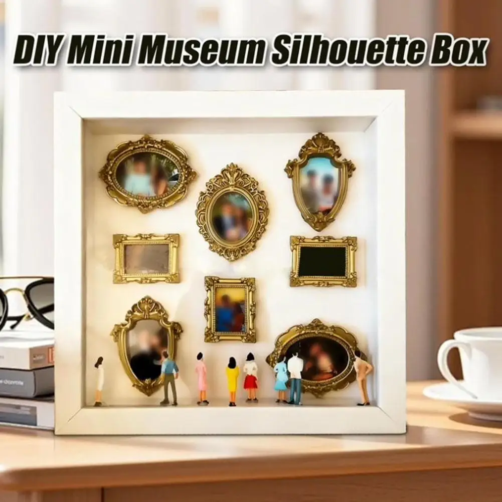 DIY Mini Museum Silhouette Box Creative Memory Display Kit with Mini Figurines Gold Frames, for Anniversary Wedding  Gift
