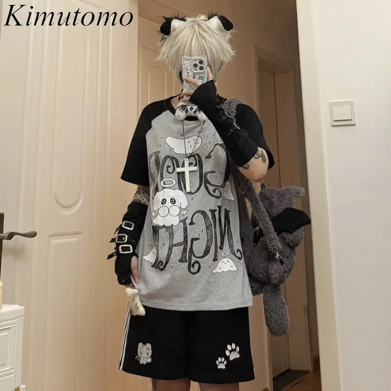 

Kimutomo Women T Shirts Sweet Cute Y2k Aesthetic Short Sleeve Loose Cartoon Printed Fashion Tops Harajuku Female Casual