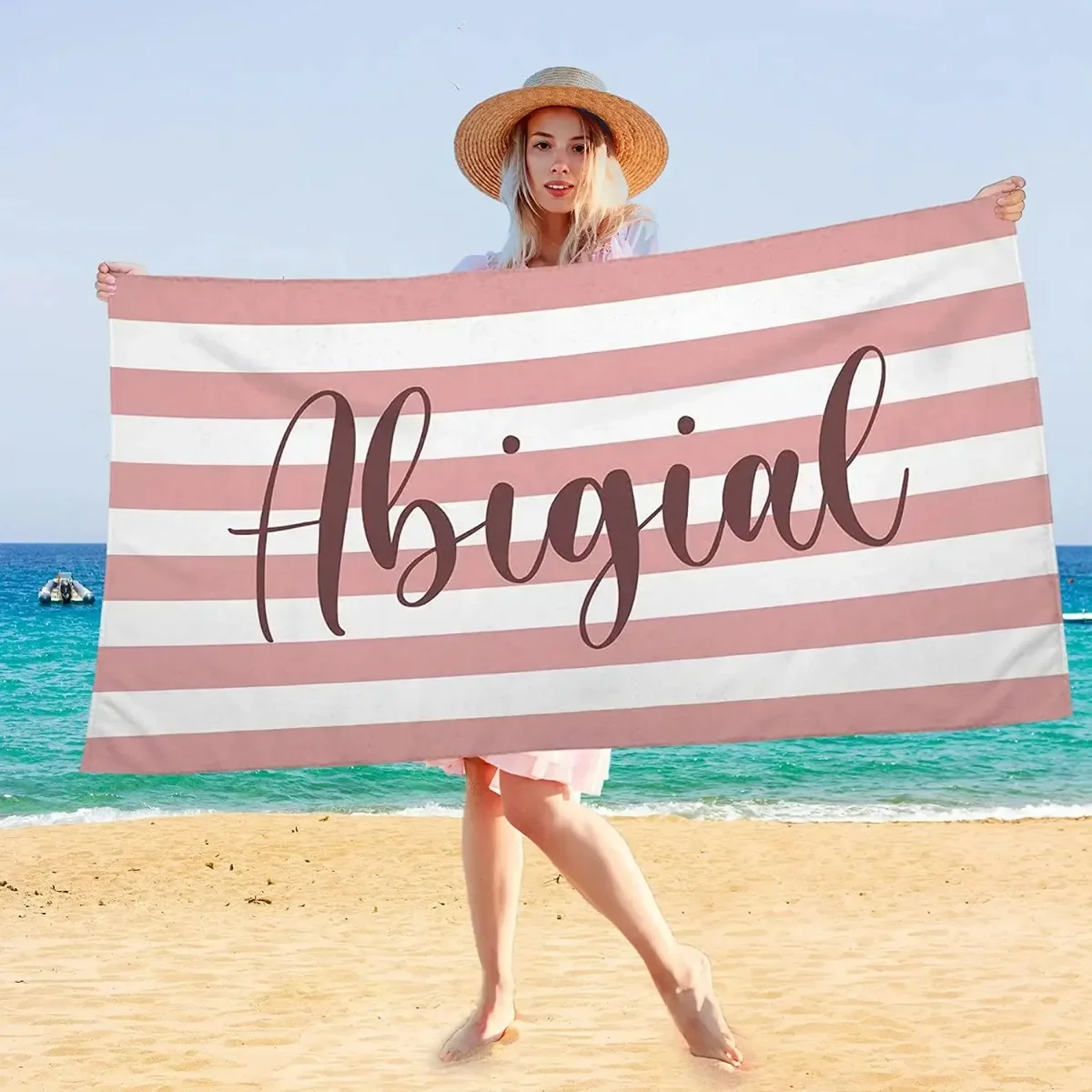 Personalized Beach Towel Customized Name Text Custom Bath Towel for Beach Gym Bathroom Own Design Pool Towel for Women Kids Gift