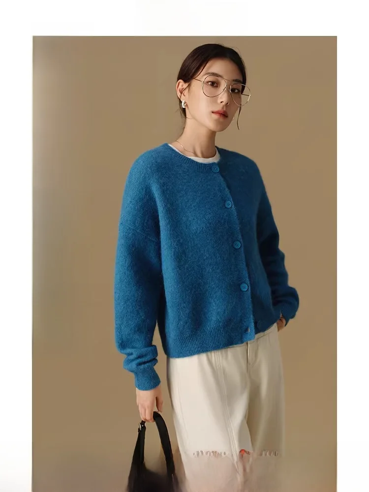 大きいサイズの女性のラウンドネック通勤ニットウェアカーディガンファッショナブルな多用途冬新着シングルピースニットジャケット