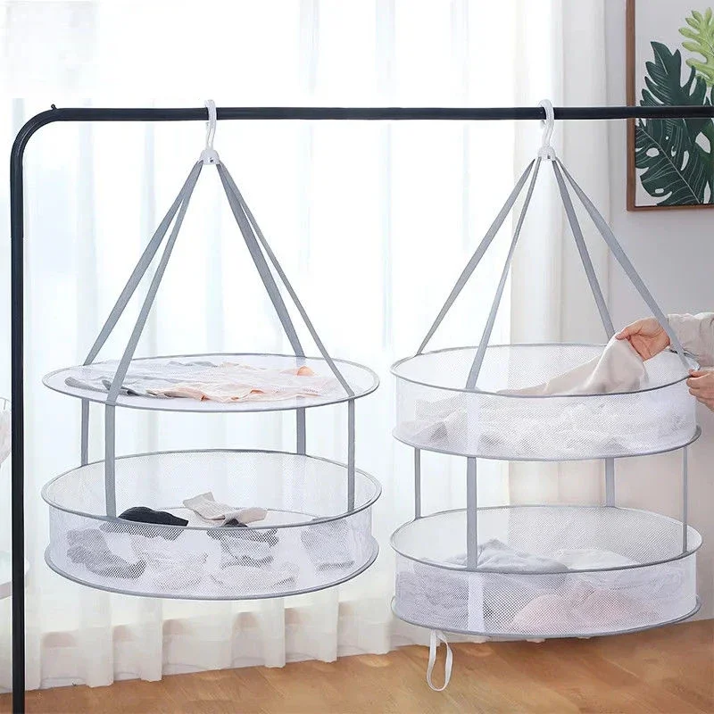 1/2 Layers Clothes Drying Basket Underwear Hanging Clothes Net Pocket Cardigan Drying Tiled Net Rack Socks Drying Bag Single