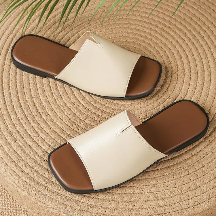 Shiny Metallic Flat Slides for Women Square Toe Open Toe Lightweight Comfortable Summer Beach Casual Daily Walking Shoes