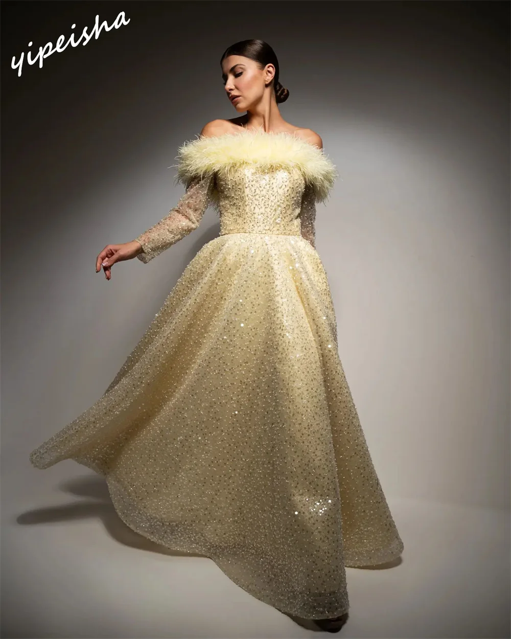 Yipeisha-Robe de Rhà épaules dénudées, robes de longueur au sol, paillettes perlées, organza personnalisé, Rotterdam Kle