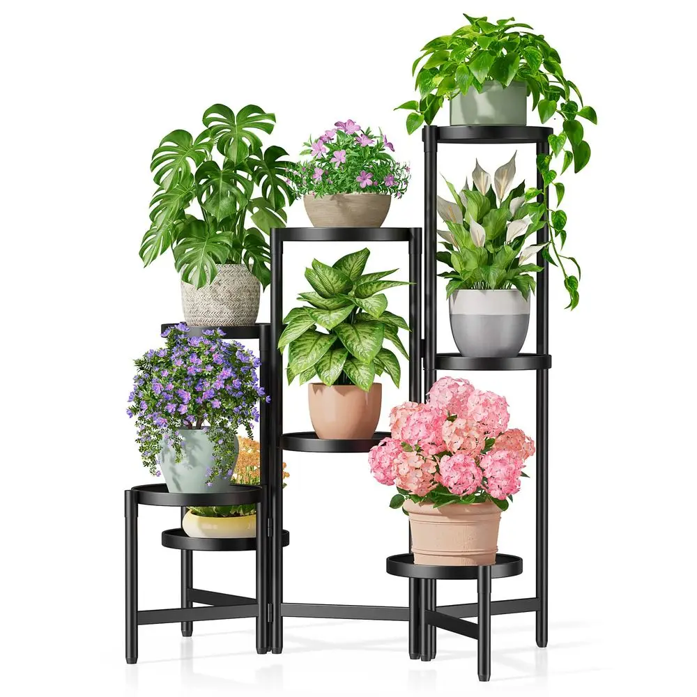 

Tiered Plant Stand Indoor for Multiple Large Planter, Tall Heavy Duty Adjustable Folding Rack with Rustproof 7.9 Inch Wide Tray