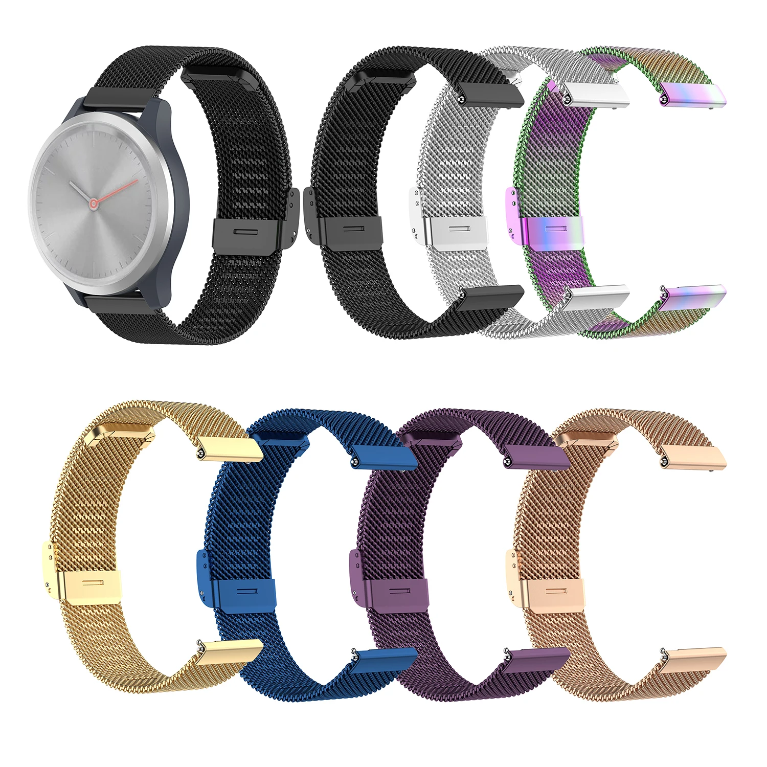 Cinturino per orologio in acciaio inossidabile con maglia da 18 mm per Garmin Vivomove 3s / Vivoactive 4s, cinturino da polso regolabile Smart Watch - Nero