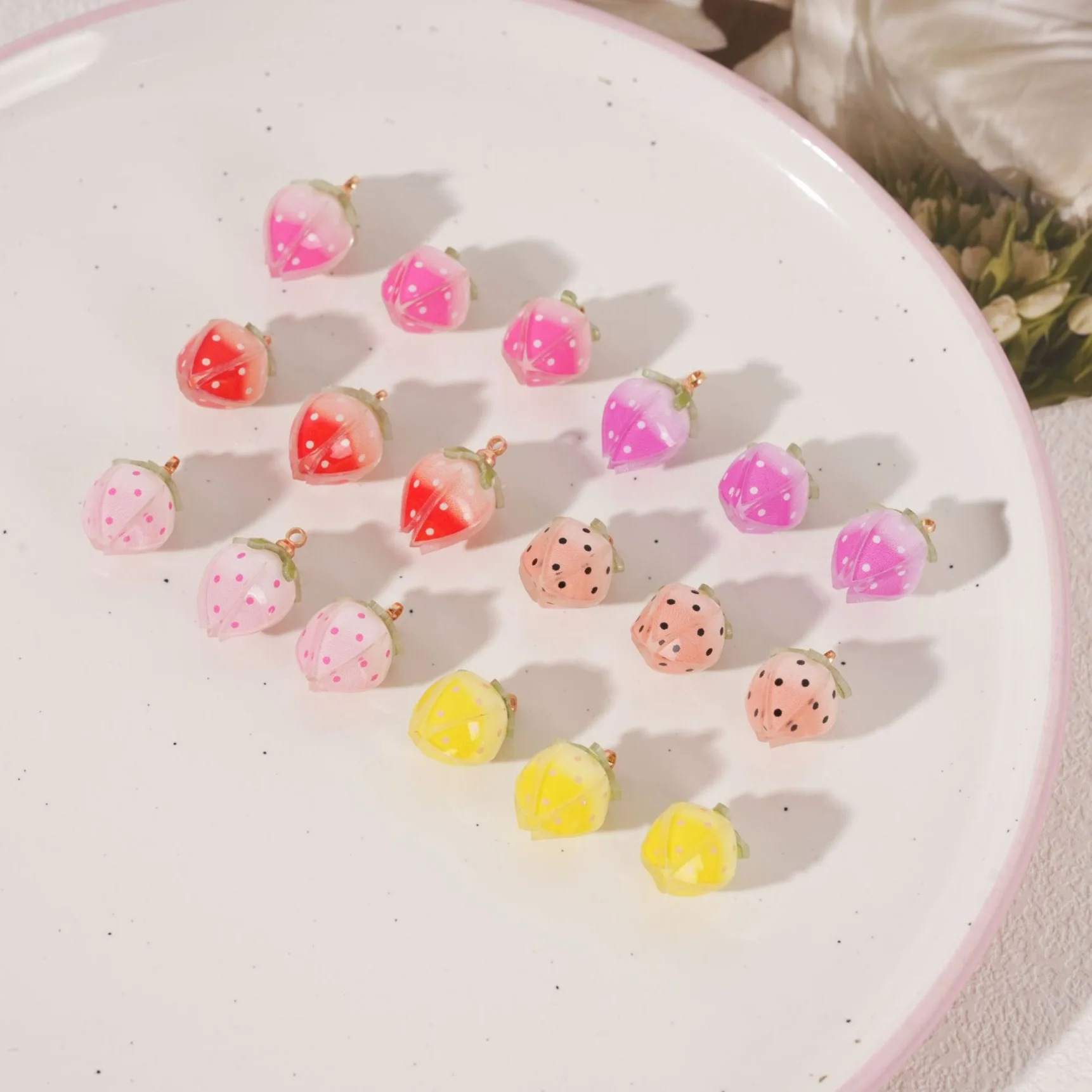 

Free shipping 50pcs/lot color dots pattern print cartoon rose buds shape acrylic handmade beads diy jewelry garment accessory