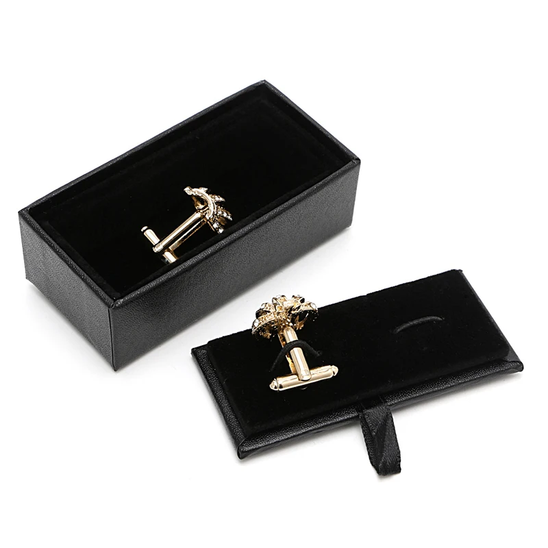 ZB91 สีดำ Mens หนัง Travel Cufflinks แหวนกล่องสำหรับกรณีผู้ถือแหวนสำหรับเครื่องประดับ Travel แหวนสำหรับ