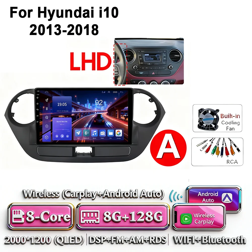 Android 17 2Din Carplay Android Auto 4G WIFI autoradio voor Hyundai I10 2013-2018 GPS DSP BT touchscreen multimediasysteem