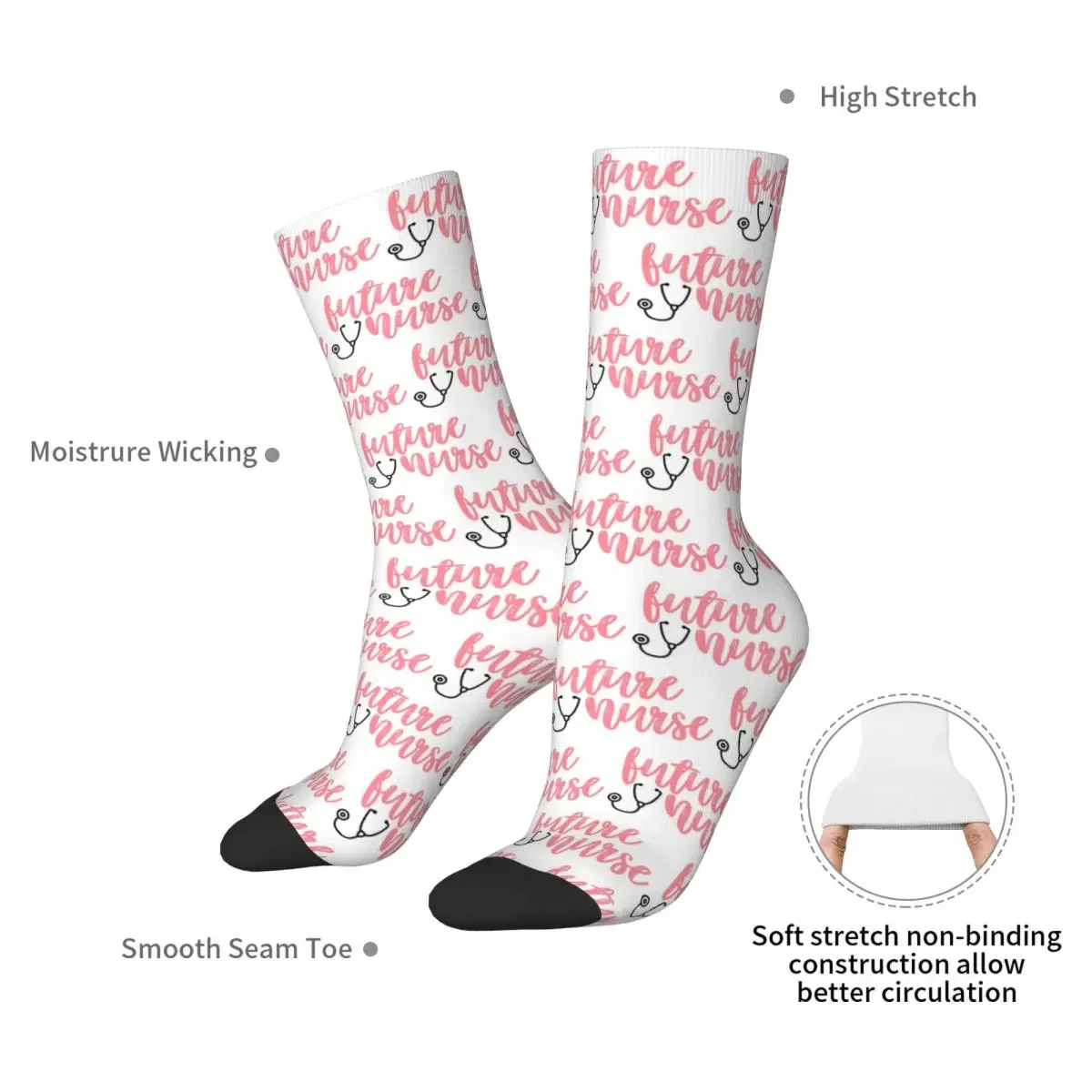 Future Nurse Sticker Socks Harajuku Sweat Absorbing Stockings All Season Long Socks Accessories for Man's Woman's Gifts