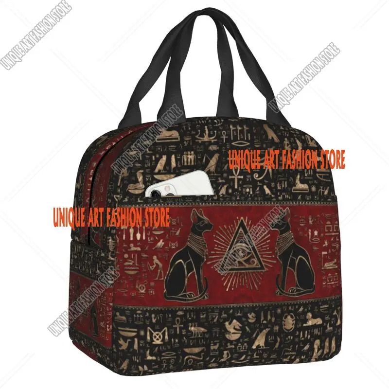 Ancient Egypt Eye Of Horus Insulated Lunch Bags for Camping Travel Egyptian Bastet Cat Leakproof Thermal Cooler Lunch Box