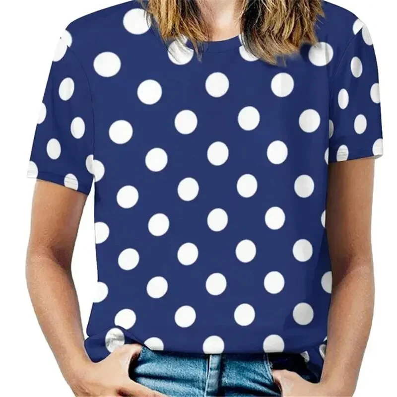 Women\'s Harajuku 3D Polka Dot Printed T-shirt Home Comfortable Round Neck T-shirt Short Sleeve Summer Basic Women\'s Clothing