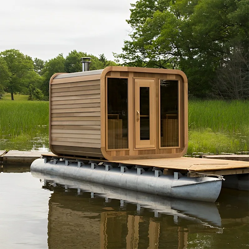 

Высококачественная уличная кубическая сауна, современная уличная паровая сауна на 4 человека с панорамным остеклением