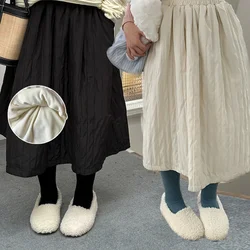 2024 Winter Children'S Plush Skirt Girl'S Korean Versatile Fashion Double Layered Thickened Half Skirt Stripe Panel Pocket Skirt