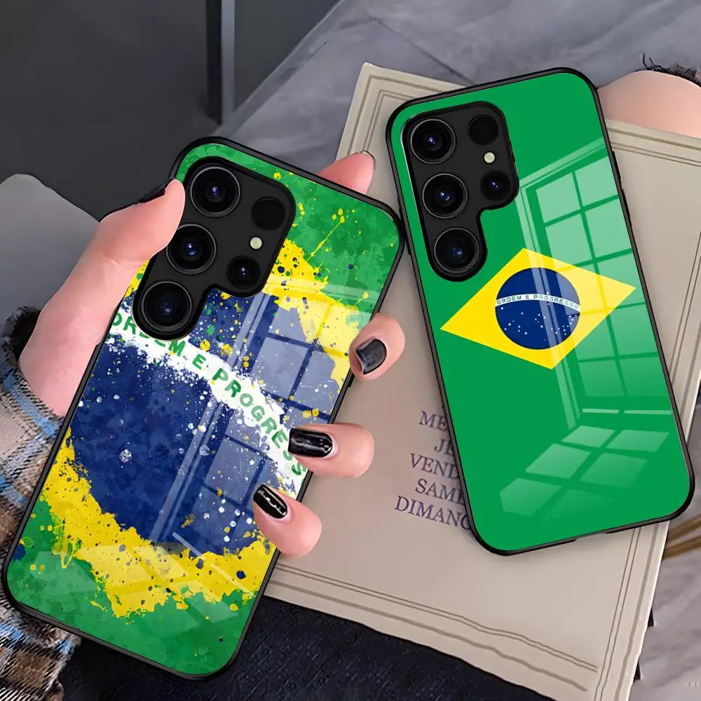 Brazil Brazilian Flag Phone Case For Samsung A27 A37 A33 5G A54 A36 A35 A56 A52 A17 Shockproof Glass Cover