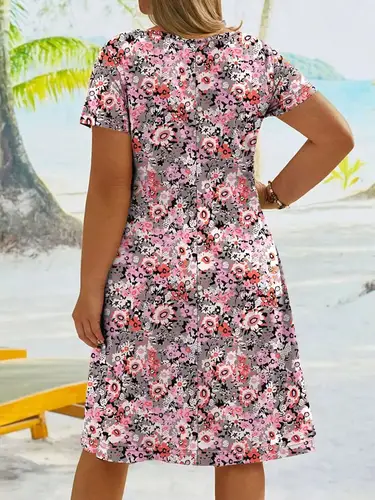 Imagen 2 del producto Vestido midi estampado con cuello en V de talla grande para mujer 2025