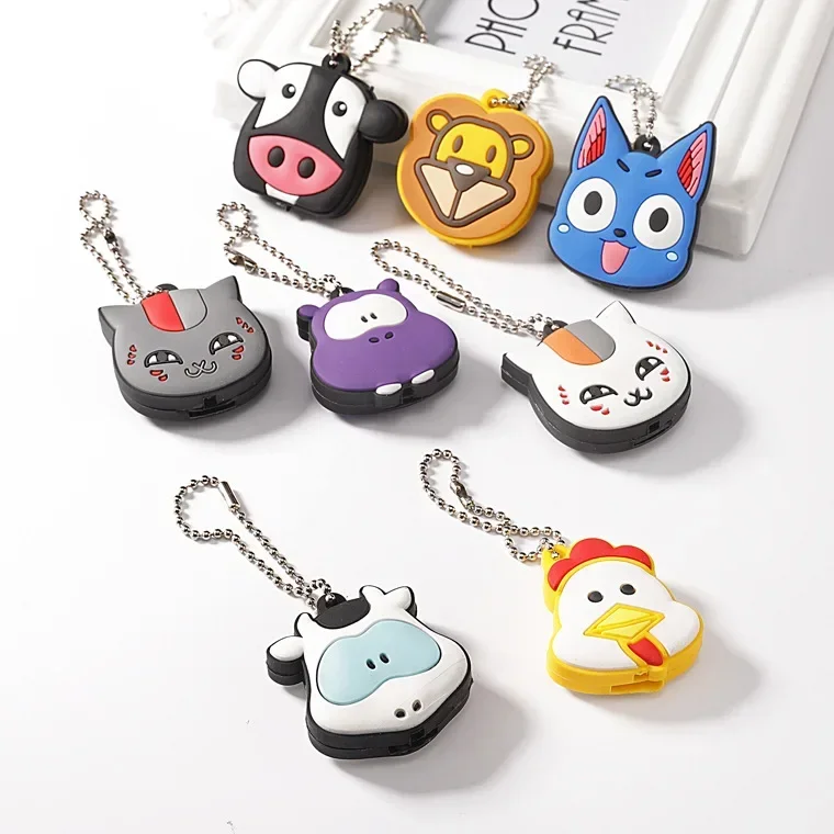 1PC LED Light PVC Silicone Key Ring Cap Head Cover Keychain Case Shell Animals Shape Dust Holder Chain Pendan