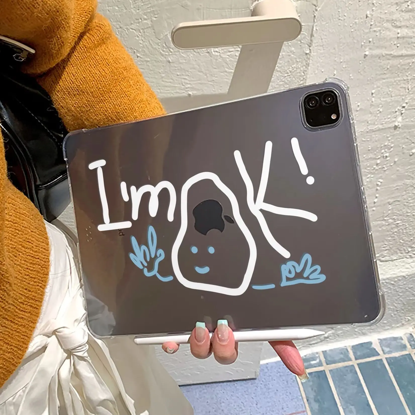 

I AM OK English Words INS Y2K Cover For iPad Pro 13 11th M5 M4 12.9 A16 10 8 7 9th 10th For Ipad Air 11 M2 M3 Mini Tablet Case