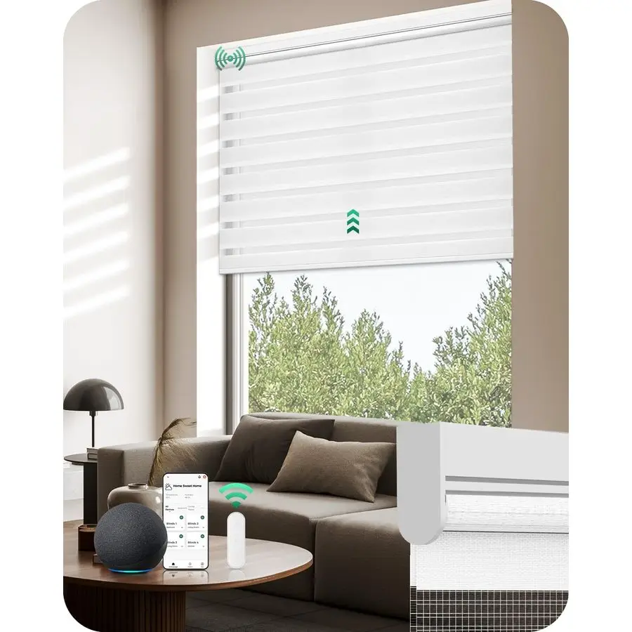 

Motorized Zebra Blinds with Remote, Electric DualLayer Shades with Dry BatteryPowered, Smart Window Blinds with Privacy Light Co