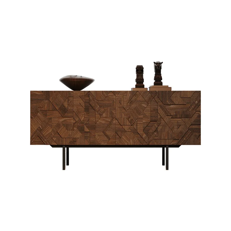 

Italian light luxury dining side cabinet, living room wall decoration locker, antique solid wood carving villa storage cabinet