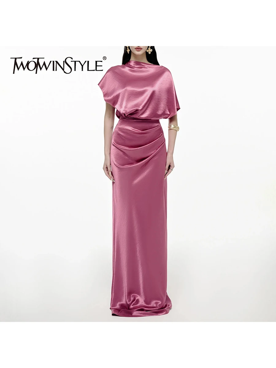 

Платье TWOTWINSTYLE с плиссировкой и вставками, круглый вырез, короткий рукав, завышенная талия, однотонное, асимметричное, женское, модное