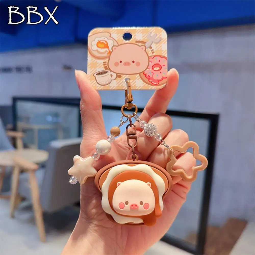 

Cute Bread Donut Rotatable Piggy Keychain Cartoon Alloy Pig Animal Keyring Funny Fashion Mobile Phone Pendant Backpack Decor