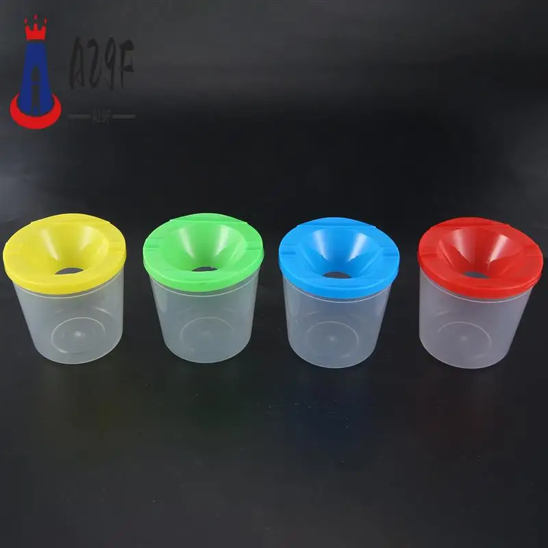 

A29F-9 Pcs No Spill Paint Cups Set With Paint Brushes And Paint Tray Palette, Paint Cups With Lids For Kids Art Painting