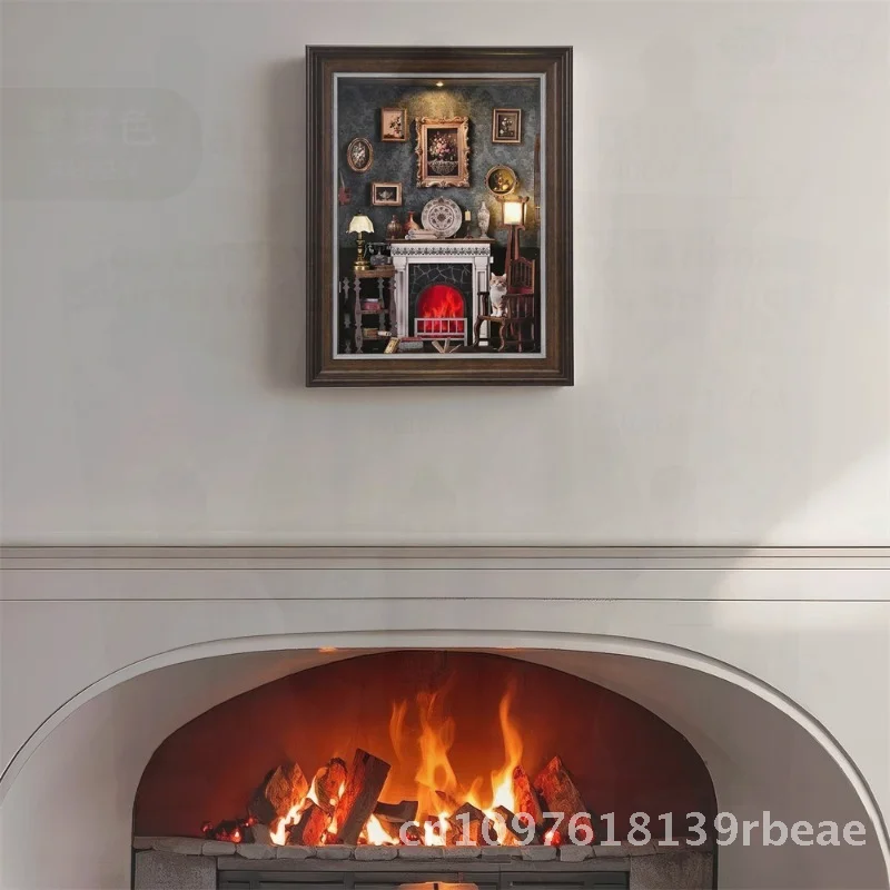 Cabina fai-da-te Modello in miniatura Casa Camino Cornice per foto Decorazione da parete 3D Puzzle fatto a mano Regalo creativo per la lavorazione del legno per adulti