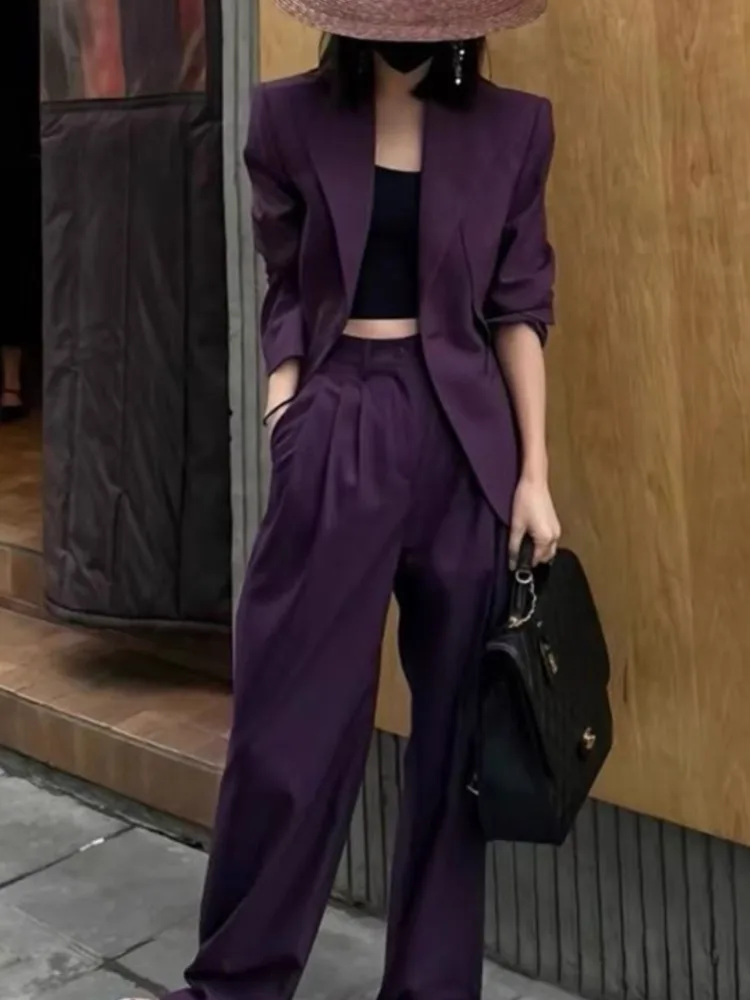 Fashion Ladies Pantsuit Formal Women Office Business Work Wear Blazer and Trousers Purple 2 Piece Set Female Clothes Outfits