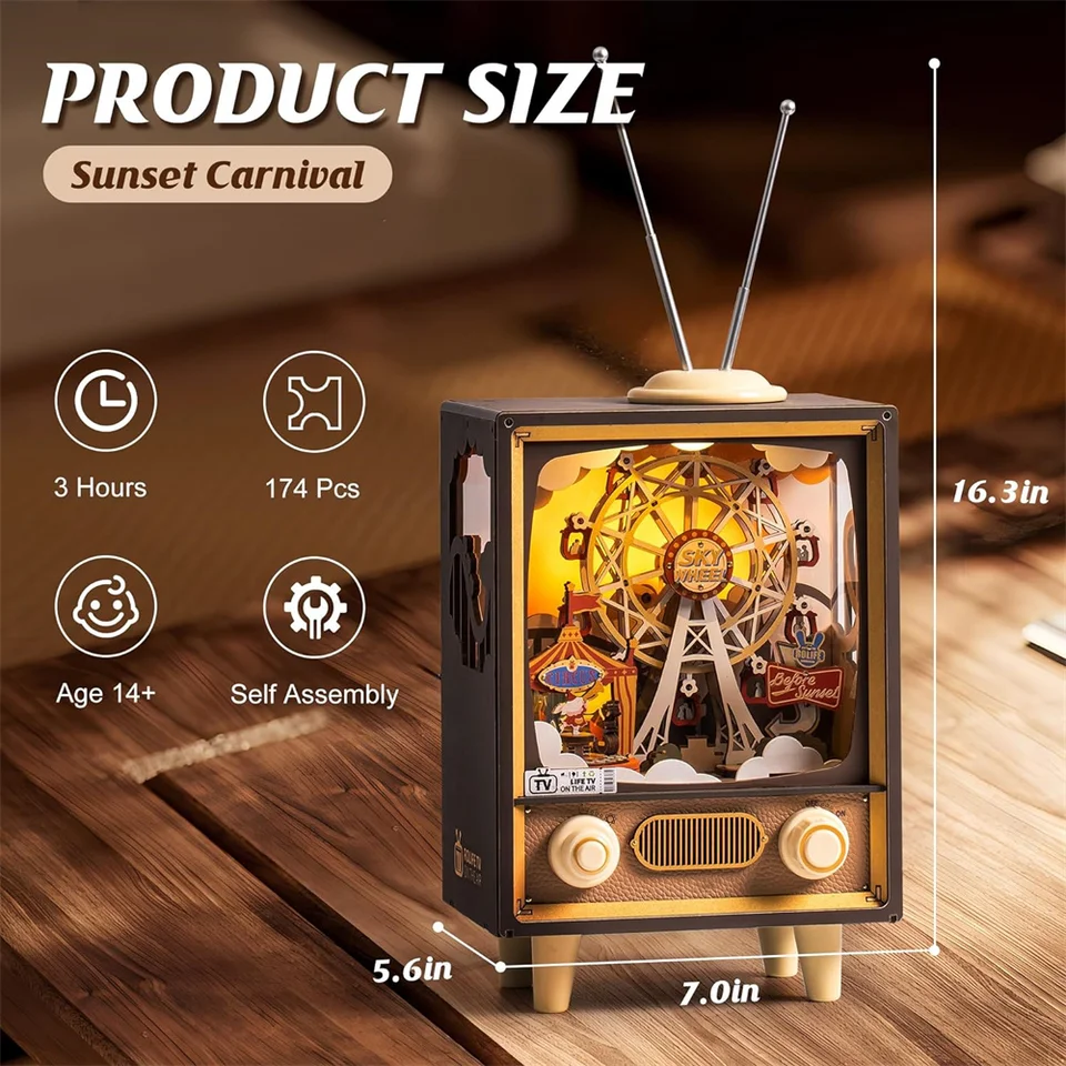 Rolife Music Box Sunset Carnival with Light 3D Wooden Puzzle Kits
