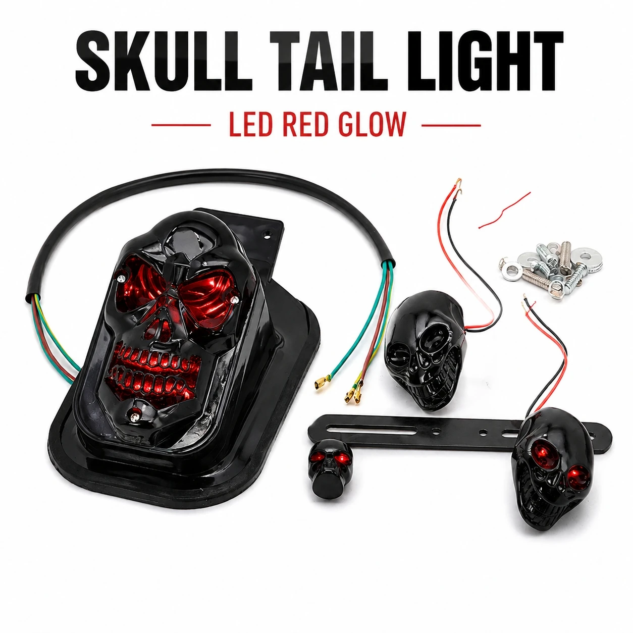 Motorcycle Skull Tail Light  Turn Signal Combo Set  Rear Brake Lamp Universal Retro Modified for Harley Cruiser Chopper Scooter