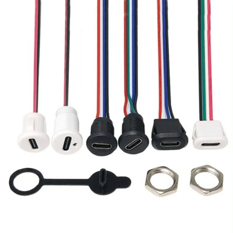 5PCS TYPE‑C 2P/4P/5P PH2.0 Potting Direct‑Crimp welding wire Waterproof Female Socket USB Connector Charging Port USB Cable
