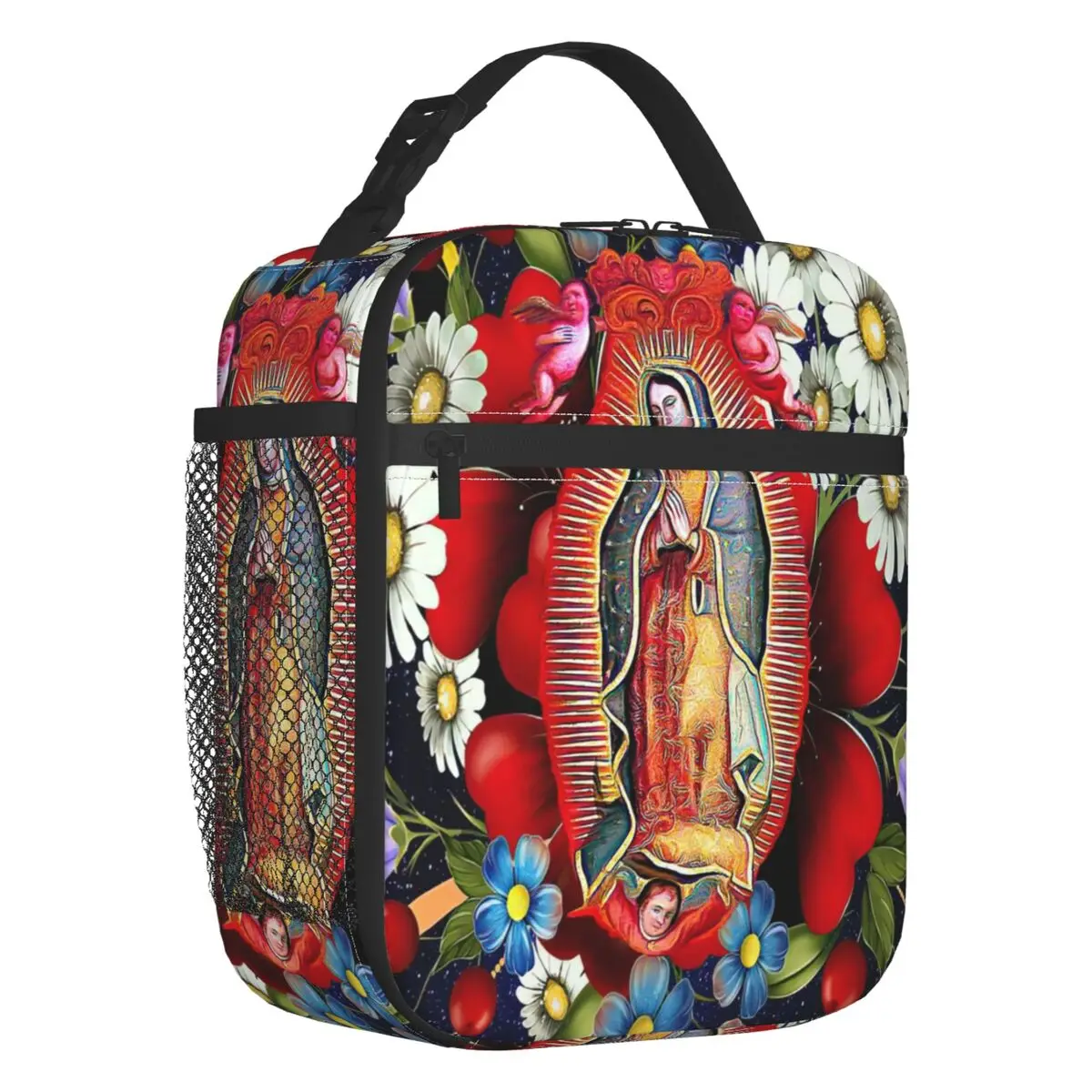 

Our Lady Of Guadalupe Portable Lunch Box Leakproof Virgin Mary Mexico Flowers Tilma Cooler Thermal Food Insulated Lunch Bag