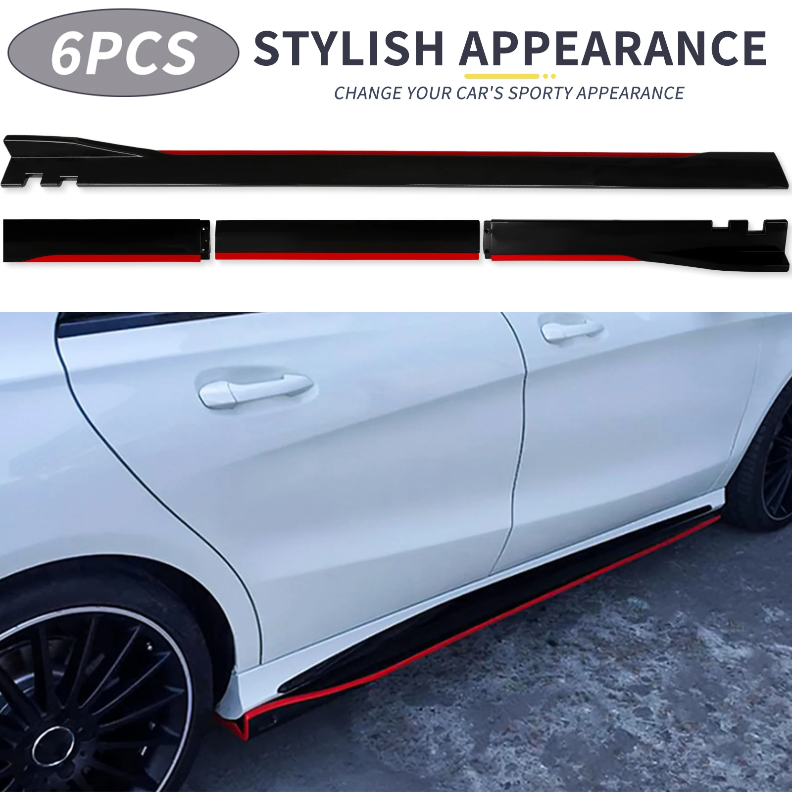 1 Pair 6 PCS 2M/2.2M Universal Side Skirts Extension Rocker Panels Lip Splitters BMW ABS Car Accessories Car Styling