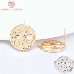 (7383) 4PCS 17MM 24K Gold Color Brass Round Concave Convex Stud Earrings High Quality Diy Jewelry Findings Accessories Wholesale