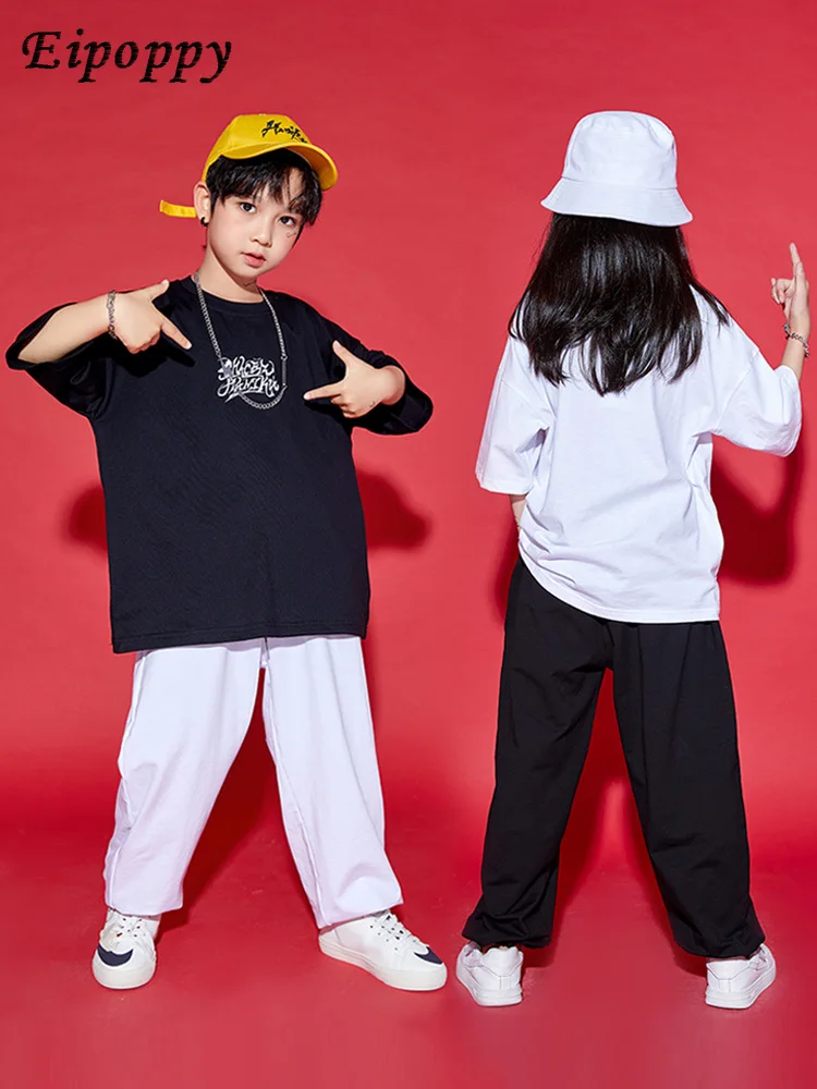 子供用半袖ジャズジャズダンスコスチューム、ヒップホップトレンディな服、クール、ハンサム、ルーズ、男の子、女の子の服