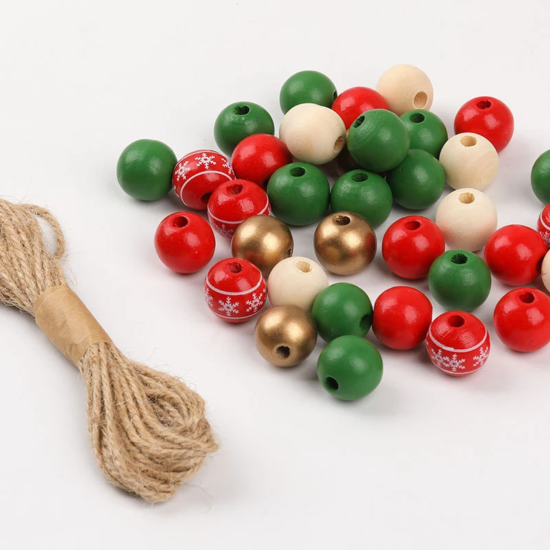 Christmas Wood Beads Set Mixed Color Christmas Decorative Loose Beads DIY Necklace&Bracelet Decorative Wood Beads Accessory