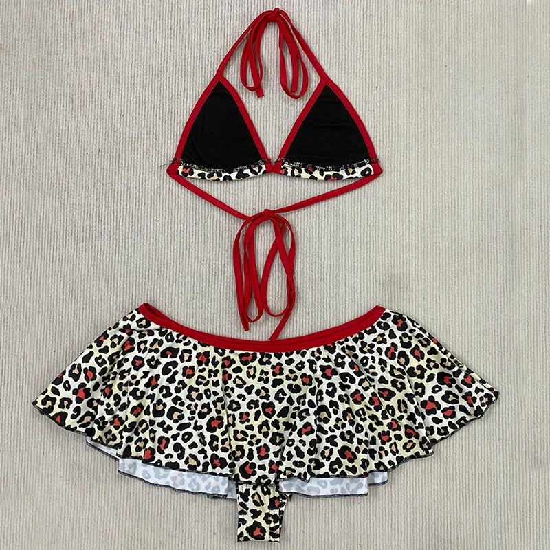 European American Spice Girls Sexy Leopard Bikini Personality Women 2000s Seaside Holiday Fold Overskirt Split Summer Swimsuits