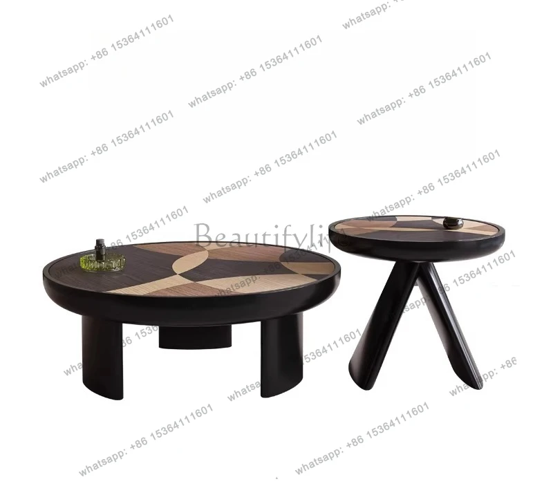 

Retro style walnut coffee table combination household small apartment living room oval coffee table
