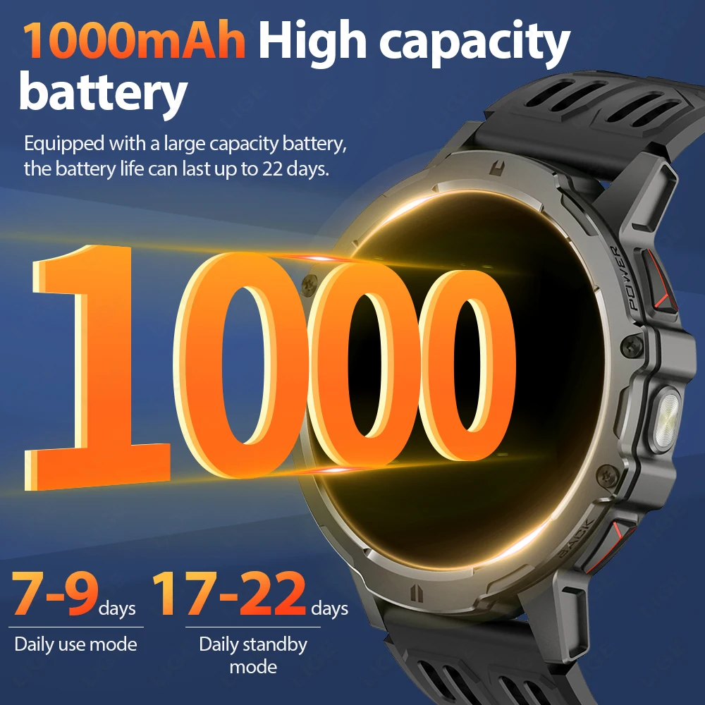 LIGE الرياضة في الهواء الطلق ساعة ذكية الرجال 1000mah بطارية كبيرة مصباح ليد جيب الساعات 3ATM مقاوم للماء بلوتوث دعوة Smartwatch 2025 #2