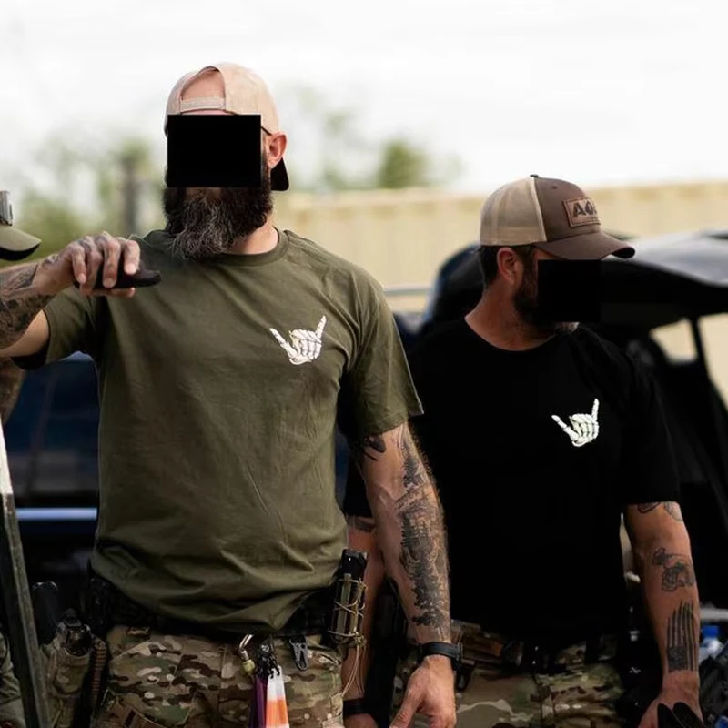 

Tough Guy Club Tactical Gesture Military-style Pure Cotton Men's Short-sleeved T-shirt Military Fan Style 666 Hand Bone Series