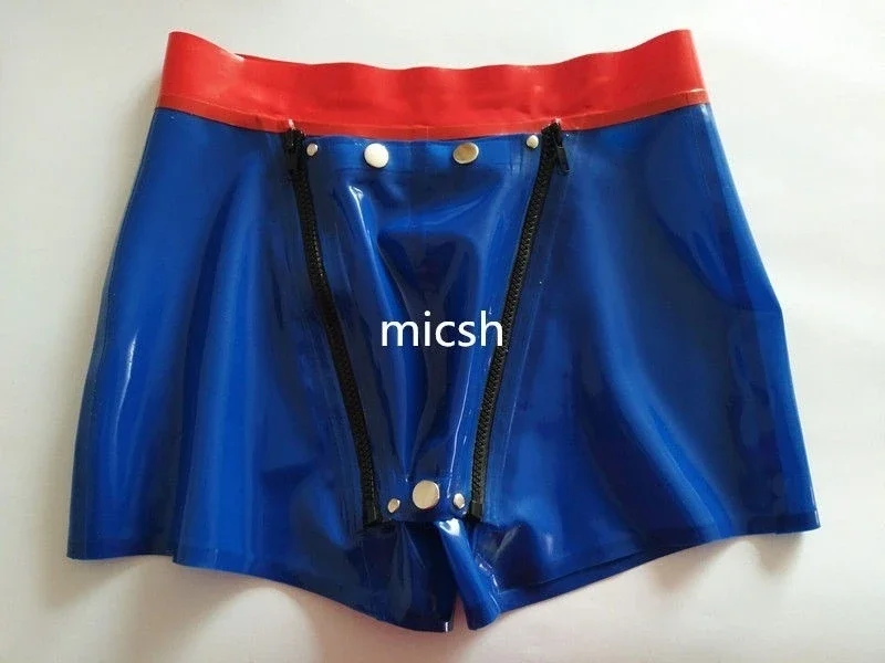 

100%Latex Rubber Gummi fashion Blue briefs with Crotch zipper Size XS~XXL