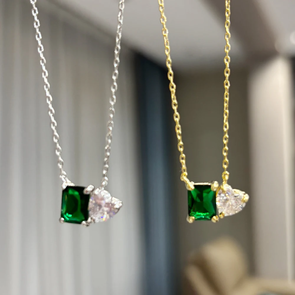Green Cubic Zirconia Pendents Necklace for Women Gold Color Imitation Pearl 18K Jewelry collares Freeshipping